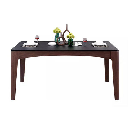 Mid-Century Sintered Stone Table Ash Wood 4 Legs Base Rectangle Table for Home Brown Without Chairs Clearhalo ' dining_table' 'Dining Tables & Seating' 'Dining Tables' 'furn' 'furn_dining_table' 'Furniture' 'furniture_dining_table' 'Kitchen & Dining Furniture' 'kitchen&dining_furn' 'kitchen' 'kitchen_dining_table' 4051261
