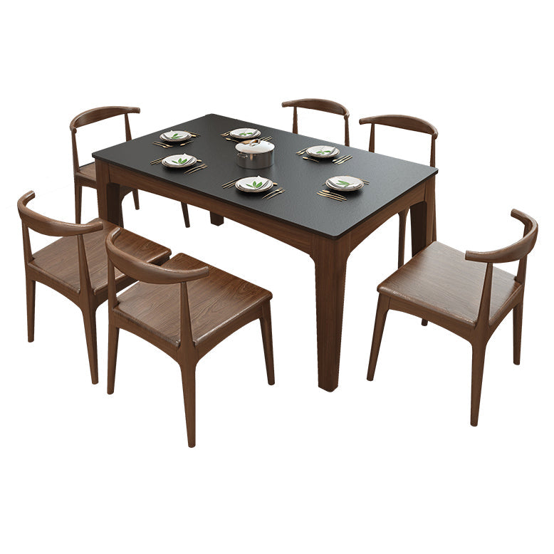Mid-Century Sintered Stone Table Ash Wood 4 Legs Base Rectangle Table for Home Clearhalo ' dining_table' 'Dining Tables & Seating' 'Dining Tables' 'furn' 'furn_dining_table' 'Furniture' 'furniture_dining_table' 'Kitchen & Dining Furniture' 'kitchen&dining_furn' 'kitchen' 'kitchen_dining_table' 4051264