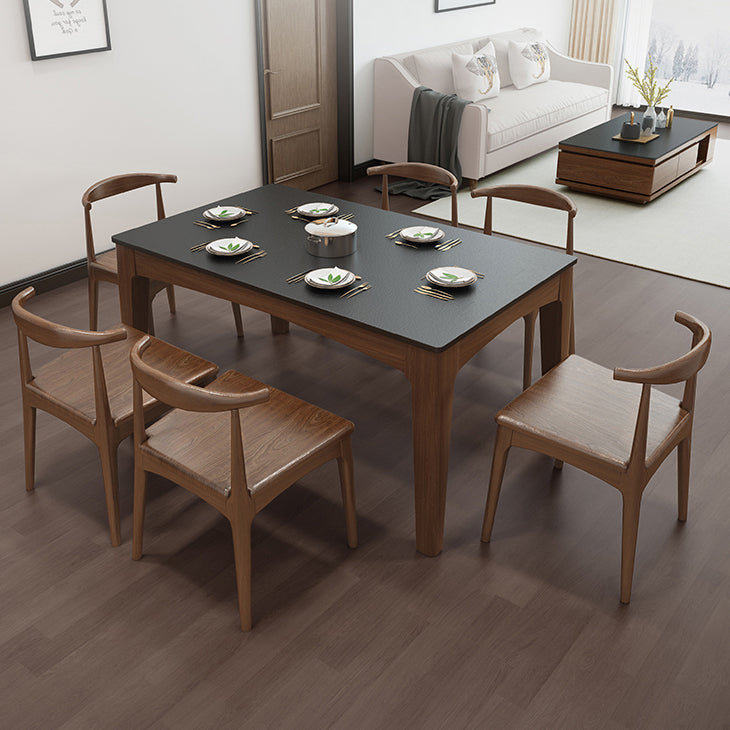 Mid-Century Sintered Stone Table Ash Wood 4 Legs Base Rectangle Table for Home Clearhalo ' dining_table' 'Dining Tables & Seating' 'Dining Tables' 'furn' 'furn_dining_table' 'Furniture' 'furniture_dining_table' 'Kitchen & Dining Furniture' 'kitchen&dining_furn' 'kitchen' 'kitchen_dining_table' 4051268