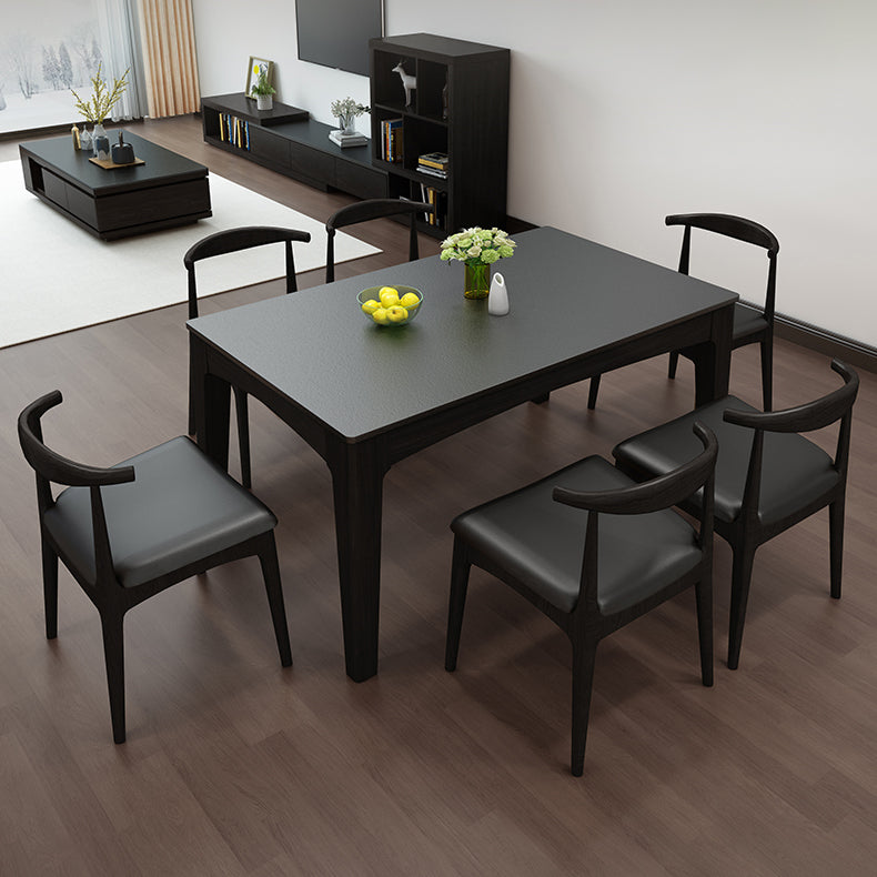Mid-Century Sintered Stone Table Ash Wood 4 Legs Base Rectangle Table for Home Clearhalo ' dining_table' 'Dining Tables & Seating' 'Dining Tables' 'furn' 'furn_dining_table' 'Furniture' 'furniture_dining_table' 'Kitchen & Dining Furniture' 'kitchen&dining_furn' 'kitchen' 'kitchen_dining_table' 4051269