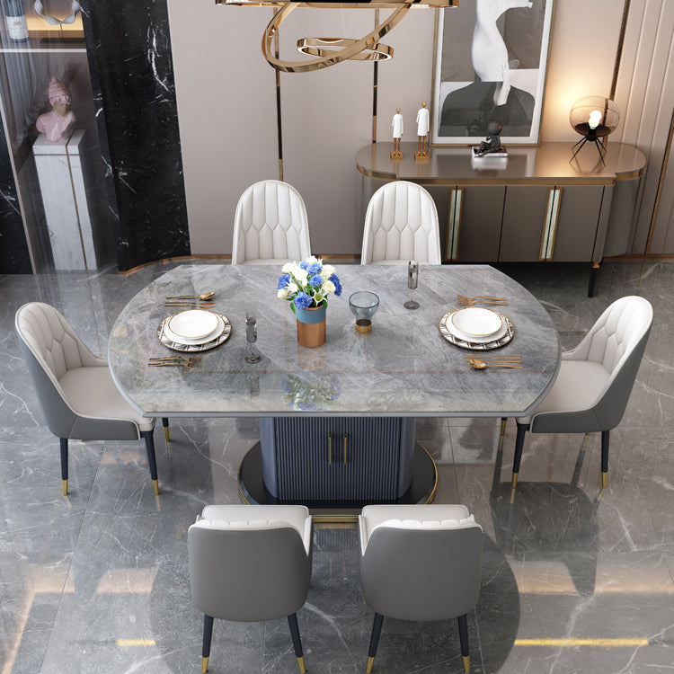 Round Traditional Luxury Dining Room Table Sintered Stone Table with Pedestal Base Gray Without Chairs Clearhalo ' dining_table' 'Dining Tables & Seating' 'Dining Tables' 'furn' 'furn_dining_table' 'Furniture' 'furniture_dining_table' 'Kitchen & Dining Furniture' 'kitchen&dining_furn' 'kitchen' 'kitchen_dining_table' 4051302