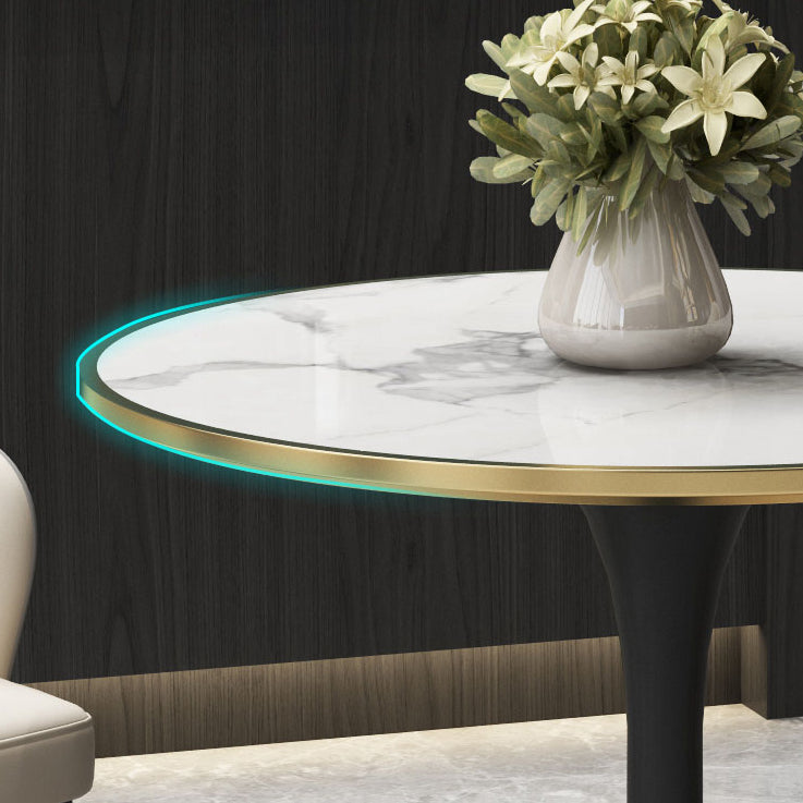 31.5-inch Metal Contemporary Dining Table Round Table for Kitchen Clearhalo ' dining_table' 'Dining Tables & Seating' 'Dining Tables' 'furn' 'furn_dining_table' 'Furniture' 'furniture_dining_table' 'Kitchen & Dining Furniture' 'kitchen&dining_furn' 'kitchen' 'kitchen_dining_table' 4051339