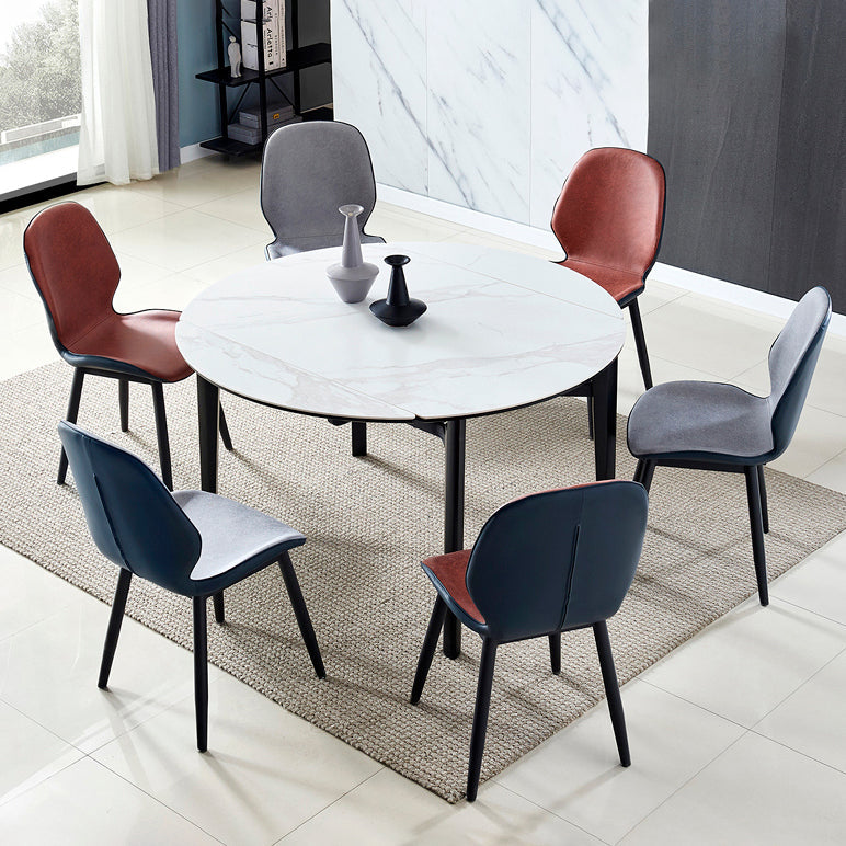 Contemporary Style Round 51.2'' Dining Site Table Stone Drop-Leaf Dining Room Furniture Clearhalo ' dining_table' 'Dining Tables & Seating' 'Dining Tables' 'furn' 'furn_dining_table' 'Furniture' 'furniture_dining_table' 'Kitchen & Dining Furniture' 'kitchen&dining_furn' 'kitchen' 'kitchen_dining_table' 4051383