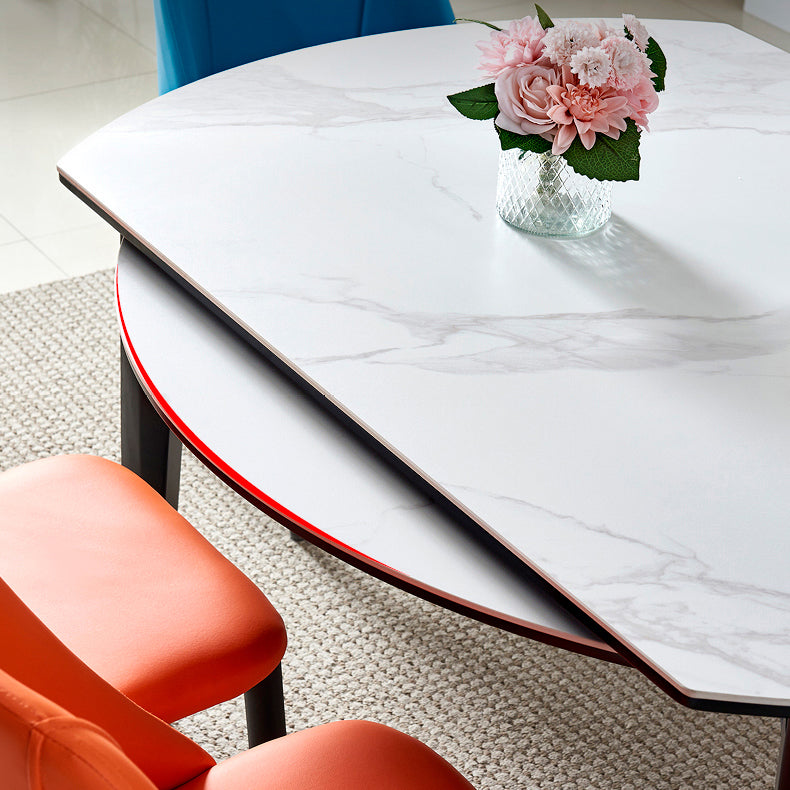 Contemporary Style Round 51.2'' Dining Site Table Stone Drop-Leaf Dining Room Furniture Clearhalo ' dining_table' 'Dining Tables & Seating' 'Dining Tables' 'furn' 'furn_dining_table' 'Furniture' 'furniture_dining_table' 'Kitchen & Dining Furniture' 'kitchen&dining_furn' 'kitchen' 'kitchen_dining_table' 4051388