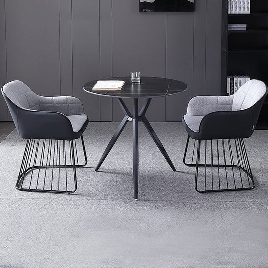 Modern Style Round Dinner Table Sintered Stone Table with Metal Base for Home Use