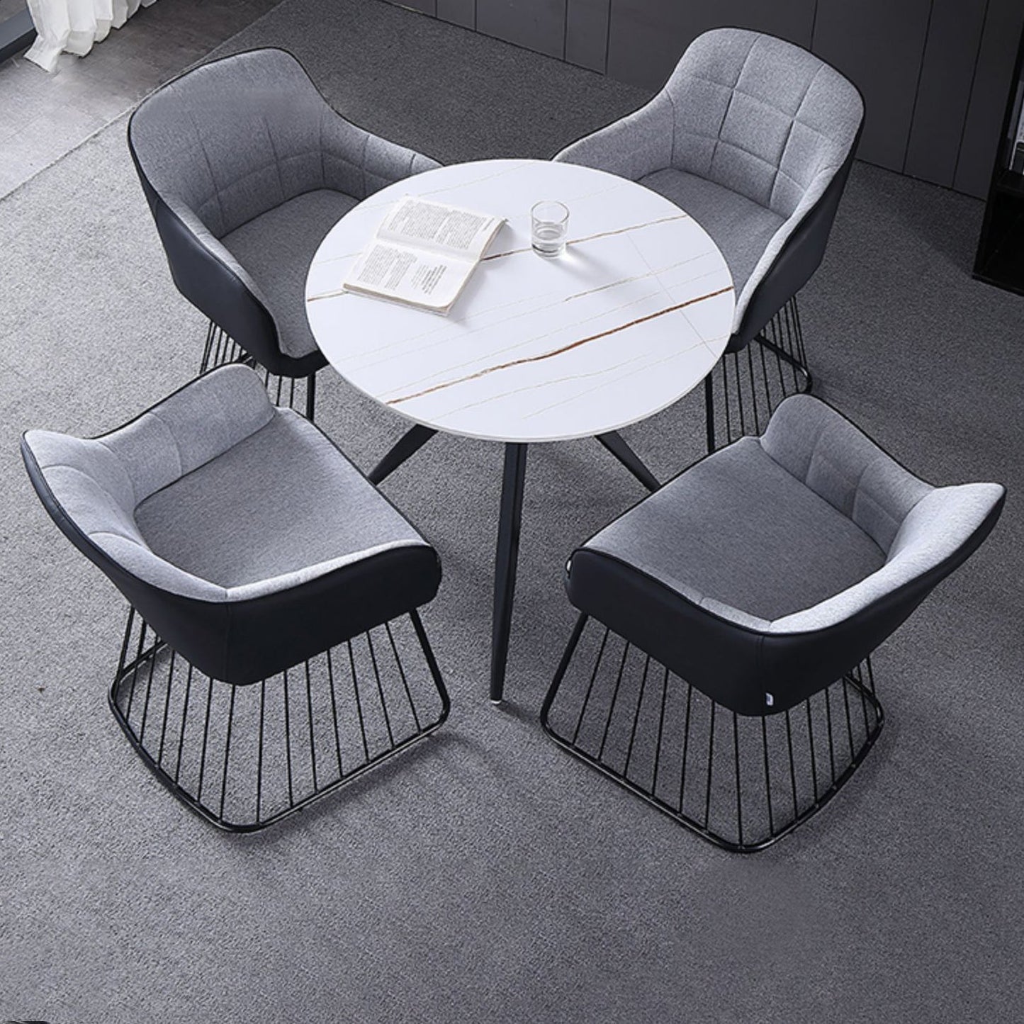 Modern Style Round Dinner Table Sintered Stone Table with Metal Base for Home Use Clearhalo ' dining_table' 'Dining Tables & Seating' 'Dining Tables' 'furn' 'furn_dining_table' 'Furniture' 'furniture_dining_table' 'Kitchen & Dining Furniture' 'kitchen&dining_furn' 'kitchen' 'kitchen_dining_table' 4051418
