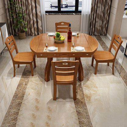 Modern Rubberwood Dinner Table Round 4 Legs Drop-Leaf Table for Home Use Natural Without Chairs Clearhalo ' dining_table' 'Dining Tables & Seating' 'Dining Tables' 'furn' 'furn_dining_table' 'Furniture' 'furniture_dining_table' 'Kitchen & Dining Furniture' 'kitchen&dining_furn' 'kitchen' 'kitchen_dining_table' 4051433