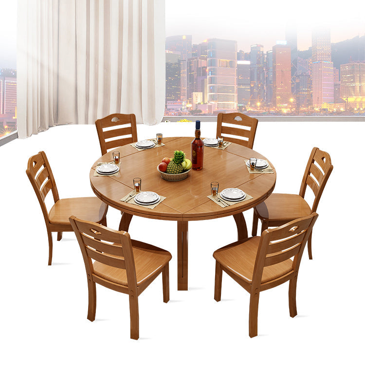 Modern Rubberwood Dinner Table Round 4 Legs Drop-Leaf Table for Home Use Clearhalo ' dining_table' 'Dining Tables & Seating' 'Dining Tables' 'furn' 'furn_dining_table' 'Furniture' 'furniture_dining_table' 'Kitchen & Dining Furniture' 'kitchen&dining_furn' 'kitchen' 'kitchen_dining_table' 4051440