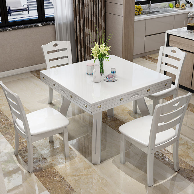 Modern Rubberwood Dinner Table Round 4 Legs Drop-Leaf Table for Home Use White Without Chairs Clearhalo ' dining_table' 'Dining Tables & Seating' 'Dining Tables' 'furn' 'furn_dining_table' 'Furniture' 'furniture_dining_table' 'Kitchen & Dining Furniture' 'kitchen&dining_furn' 'kitchen' 'kitchen_dining_table' 4051441