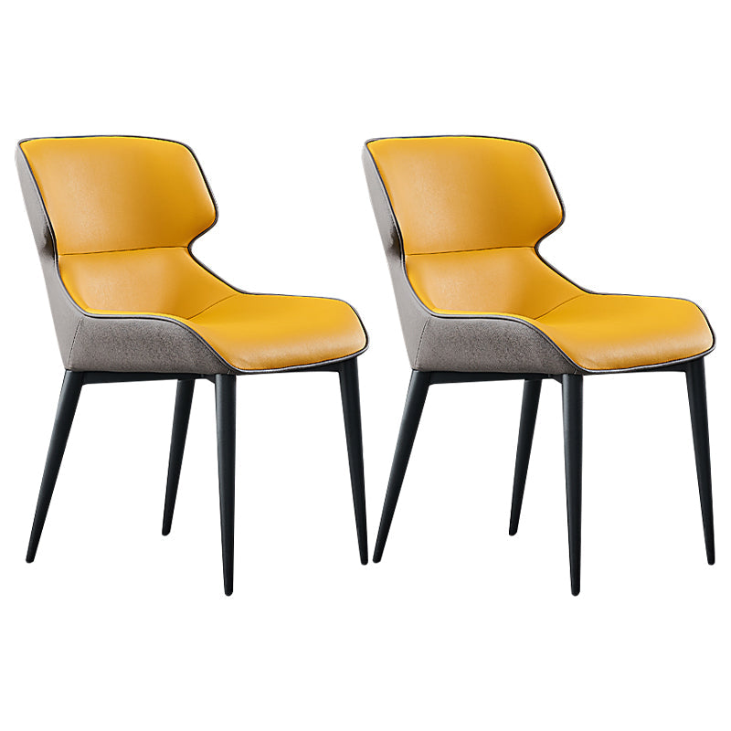 Home Upholstered Armless Dining Chairs Side Chairs with Metal Legs (Set of 2) Yellow Clearhalo ' kitchen&dining_furn' 'Dining Chairs' 'Dining Tables & Seating' 'dining_chair' 'furn' 'furn_dining_chair' 'Furniture' 'furniture_dining_chair' 'Kitchen & Dining Furniture' 'kitchen' 4054843
