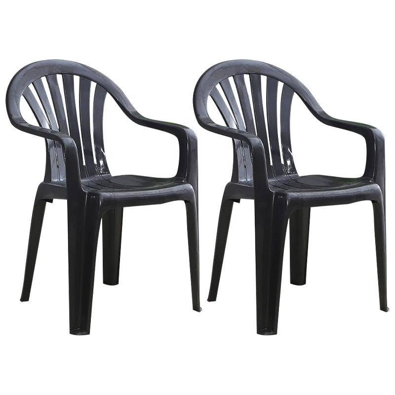 Contemporary Plastic Side Arm Chair Windsor Back Stacking Side Chair for Home Use Black 2 Piece Set Clearhalo ' kitchen&dining_furn' 'Dining Chairs' 'Dining Tables & Seating' 'dining_chair' 'furn' 'furn_dining_chair' 'Furniture' 'furniture_dining_chair' 'Kitchen & Dining Furniture' 'kitchen' 4054872