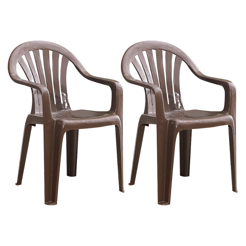 Contemporary Plastic Side Arm Chair Windsor Back Stacking Side Chair for Home Use Coffee 2 Piece Set Clearhalo ' kitchen&dining_furn' 'Dining Chairs' 'Dining Tables & Seating' 'dining_chair' 'furn' 'furn_dining_chair' 'Furniture' 'furniture_dining_chair' 'Kitchen & Dining Furniture' 'kitchen' 4054884