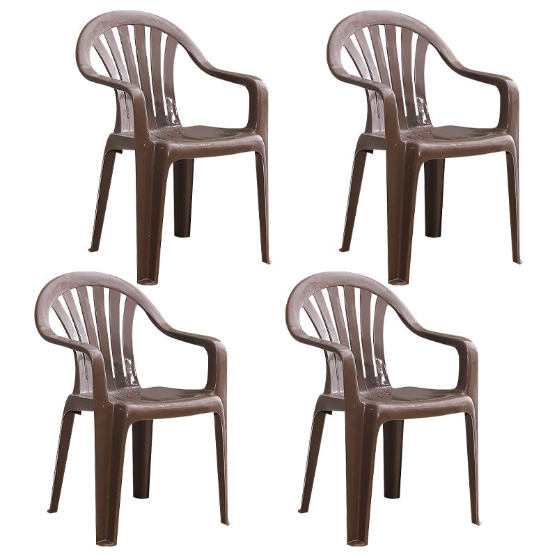 Contemporary Plastic Side Arm Chair Windsor Back Stacking Side Chair for Home Use Coffee 4 Piece Set Clearhalo ' kitchen&dining_furn' 'Dining Chairs' 'Dining Tables & Seating' 'dining_chair' 'furn' 'furn_dining_chair' 'Furniture' 'furniture_dining_chair' 'Kitchen & Dining Furniture' 'kitchen' 4054885