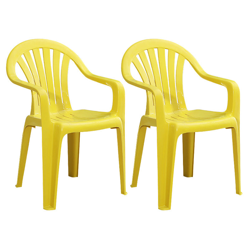 Contemporary Plastic Side Arm Chair Windsor Back Stacking Side Chair for Home Use Lemon Yellow 2 Piece Set Clearhalo ' kitchen&dining_furn' 'Dining Chairs' 'Dining Tables & Seating' 'dining_chair' 'furn' 'furn_dining_chair' 'Furniture' 'furniture_dining_chair' 'Kitchen & Dining Furniture' 'kitchen' 4054889