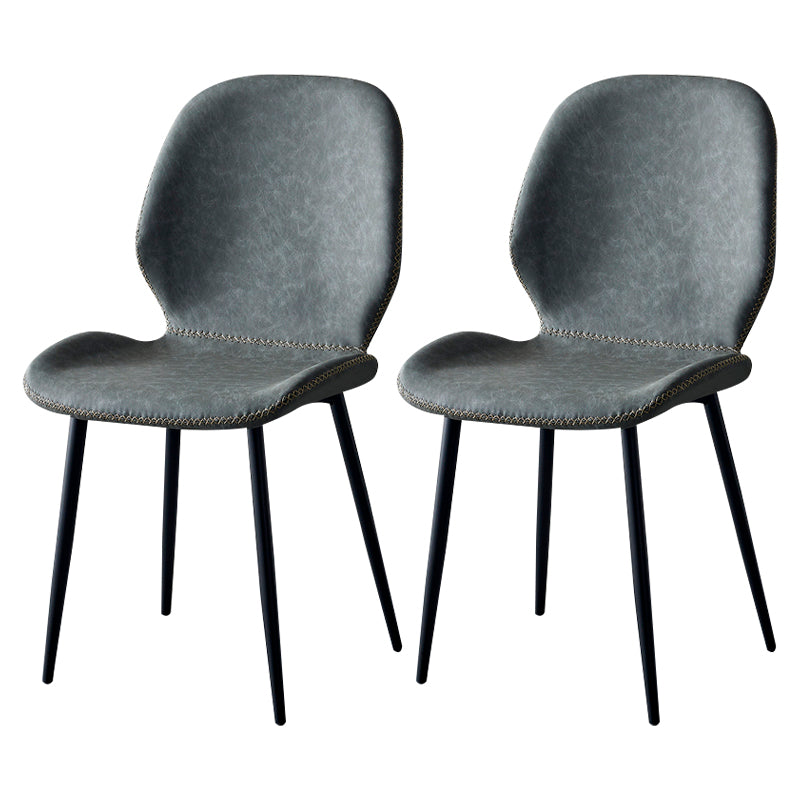 Contemporary Metal Dining Room Chairs Armless PU Leather Dining Chairs Dark Gray 2 Piece Set Clearhalo ' kitchen&dining_furn' 'Dining Chairs' 'Dining Tables & Seating' 'dining_chair' 'furn' 'furn_dining_chair' 'Furniture' 'furniture_dining_chair' 'Kitchen & Dining Furniture' 'kitchen' 4054917