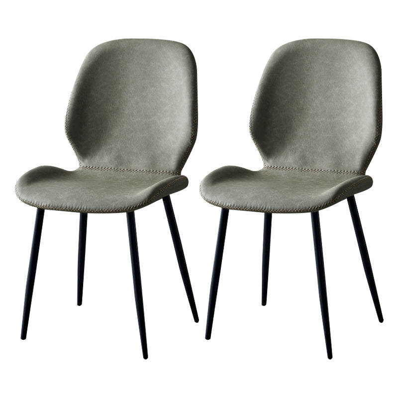 Contemporary Metal Dining Room Chairs Armless PU Leather Dining Chairs Light Gray 2 Piece Set Clearhalo ' kitchen&dining_furn' 'Dining Chairs' 'Dining Tables & Seating' 'dining_chair' 'furn' 'furn_dining_chair' 'Furniture' 'furniture_dining_chair' 'Kitchen & Dining Furniture' 'kitchen' 4054923