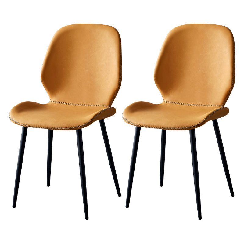 Contemporary Metal Dining Room Chairs Armless PU Leather Dining Chairs Orange 2 Piece Set Clearhalo ' kitchen&dining_furn' 'Dining Chairs' 'Dining Tables & Seating' 'dining_chair' 'furn' 'furn_dining_chair' 'Furniture' 'furniture_dining_chair' 'Kitchen & Dining Furniture' 'kitchen' 4054935