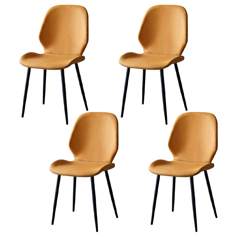 Contemporary Metal Dining Room Chairs Armless PU Leather Dining Chairs Orange 4 Piece Set Clearhalo ' kitchen&dining_furn' 'Dining Chairs' 'Dining Tables & Seating' 'dining_chair' 'furn' 'furn_dining_chair' 'Furniture' 'furniture_dining_chair' 'Kitchen & Dining Furniture' 'kitchen' 4054937