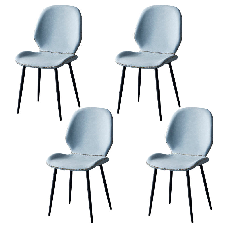 Contemporary Metal Dining Room Chairs Armless PU Leather Dining Chairs Light Blue 4 Piece Set Clearhalo ' kitchen&dining_furn' 'Dining Chairs' 'Dining Tables & Seating' 'dining_chair' 'furn' 'furn_dining_chair' 'Furniture' 'furniture_dining_chair' 'Kitchen & Dining Furniture' 'kitchen' 4054942