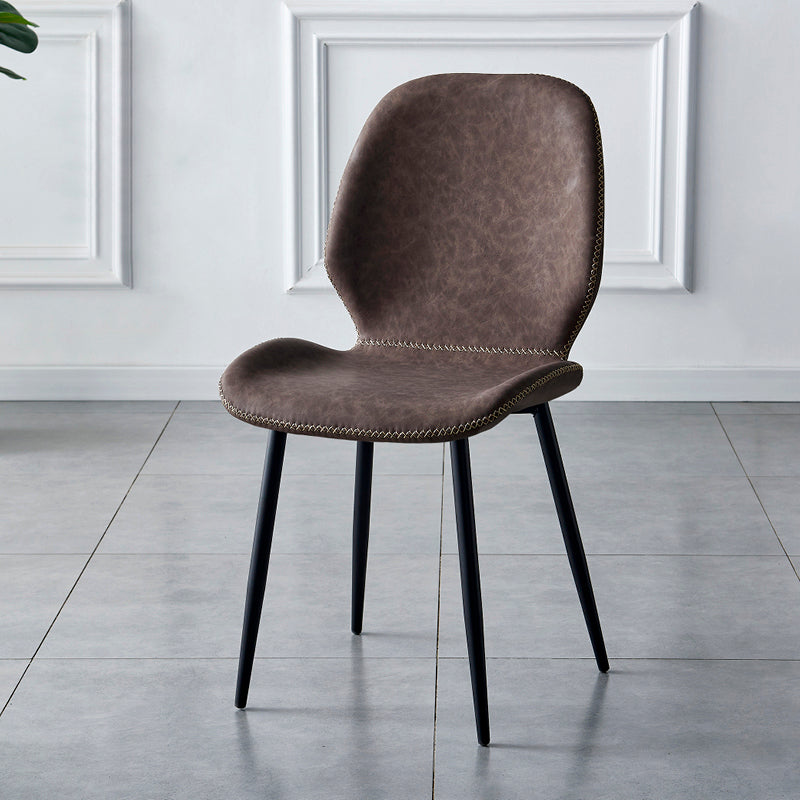 Contemporary Metal Dining Room Chairs Armless PU Leather Dining Chairs Dark Coffee 1 Piece Clearhalo ' kitchen&dining_furn' 'Dining Chairs' 'Dining Tables & Seating' 'dining_chair' 'furn' 'furn_dining_chair' 'Furniture' 'furniture_dining_chair' 'Kitchen & Dining Furniture' 'kitchen' 4054946