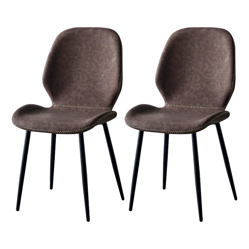 Contemporary Metal Dining Room Chairs Armless PU Leather Dining Chairs Dark Coffee 2 Piece Set Clearhalo ' kitchen&dining_furn' 'Dining Chairs' 'Dining Tables & Seating' 'dining_chair' 'furn' 'furn_dining_chair' 'Furniture' 'furniture_dining_chair' 'Kitchen & Dining Furniture' 'kitchen' 4054947