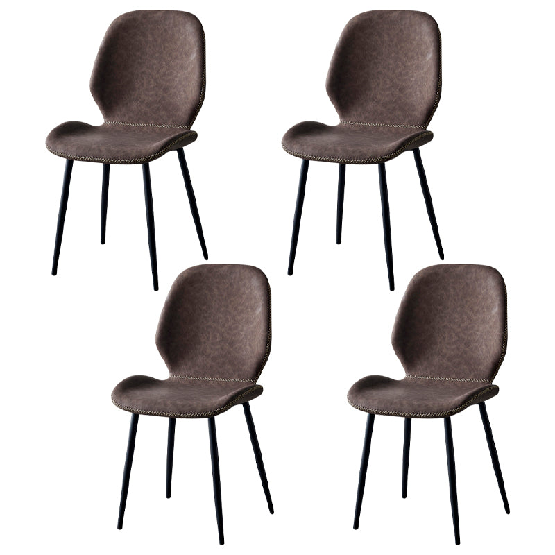 Contemporary Metal Dining Room Chairs Armless PU Leather Dining Chairs Dark Coffee 4 Piece Set Clearhalo ' kitchen&dining_furn' 'Dining Chairs' 'Dining Tables & Seating' 'dining_chair' 'furn' 'furn_dining_chair' 'Furniture' 'furniture_dining_chair' 'Kitchen & Dining Furniture' 'kitchen' 4054948