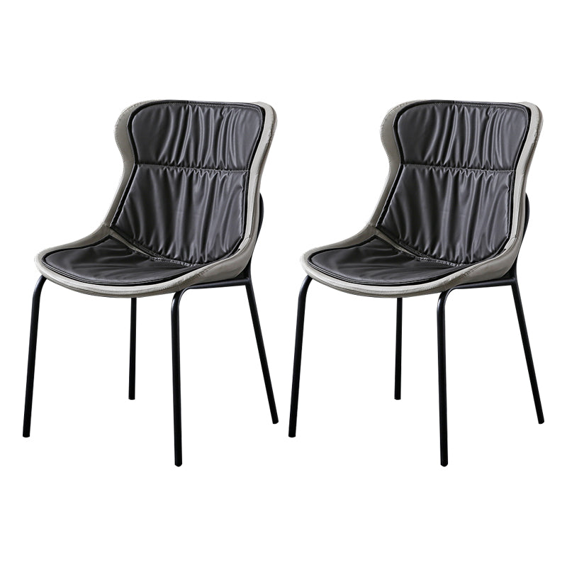 Modern Metal Dining Room Chairs Upholstered Side PU Leather Armless Chairs Dark Gray 2 Piece Set Clearhalo ' kitchen&dining_furn' 'Dining Chairs' 'Dining Tables & Seating' 'dining_chair' 'furn' 'furn_dining_chair' 'Furniture' 'furniture_dining_chair' 'Kitchen & Dining Furniture' 'kitchen' 4054966