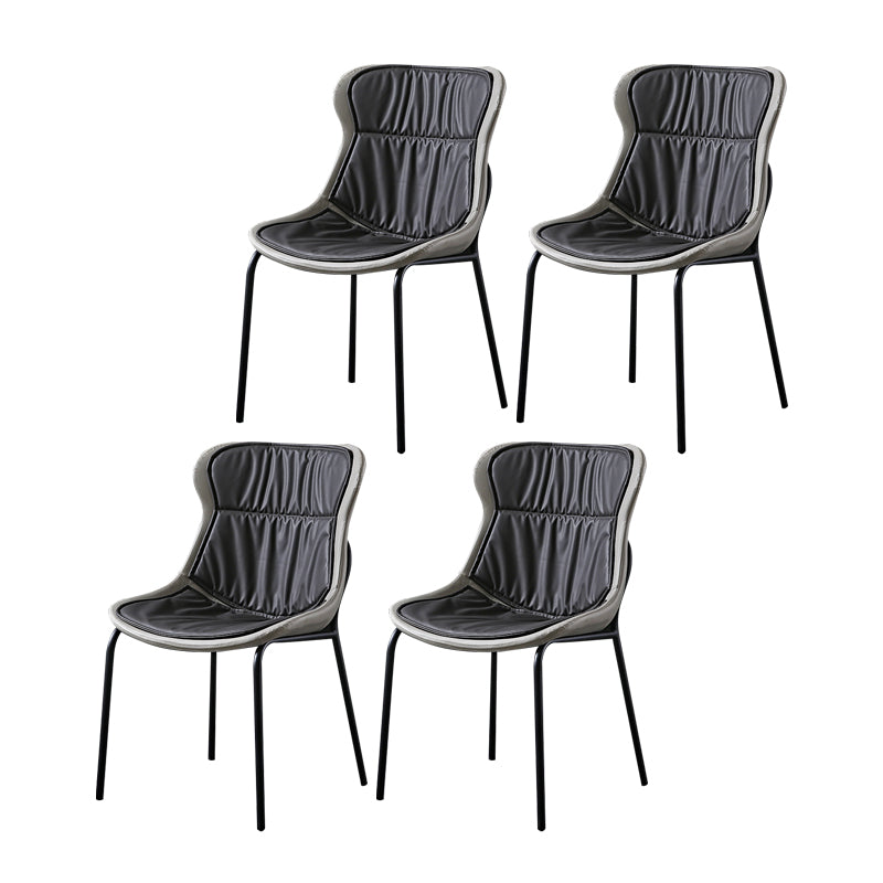 Modern Metal Dining Room Chairs Upholstered Side PU Leather Armless Chairs Dark Gray 4 Piece Set Clearhalo ' kitchen&dining_furn' 'Dining Chairs' 'Dining Tables & Seating' 'dining_chair' 'furn' 'furn_dining_chair' 'Furniture' 'furniture_dining_chair' 'Kitchen & Dining Furniture' 'kitchen' 4054968