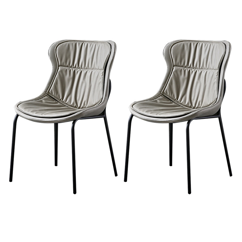 Modern Metal Dining Room Chairs Upholstered Side PU Leather Armless Chairs Light Gray 2 Piece Set Clearhalo ' kitchen&dining_furn' 'Dining Chairs' 'Dining Tables & Seating' 'dining_chair' 'furn' 'furn_dining_chair' 'Furniture' 'furniture_dining_chair' 'Kitchen & Dining Furniture' 'kitchen' 4054971