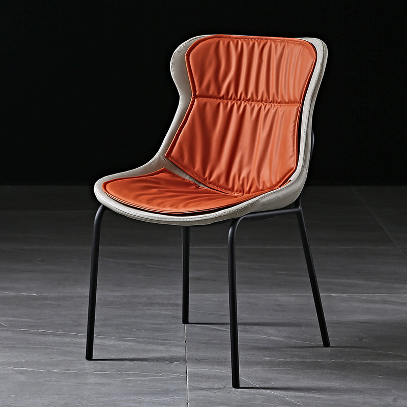 Modern Metal Dining Room Chairs Upholstered Side PU Leather Armless Chairs Orange 1 Piece Clearhalo ' kitchen&dining_furn' 'Dining Chairs' 'Dining Tables & Seating' 'dining_chair' 'furn' 'furn_dining_chair' 'Furniture' 'furniture_dining_chair' 'Kitchen & Dining Furniture' 'kitchen' 4054975