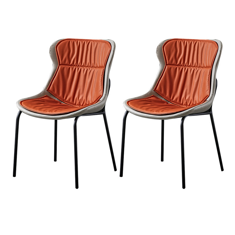 Modern Metal Dining Room Chairs Upholstered Side PU Leather Armless Chairs Orange 2 Piece Set Clearhalo ' kitchen&dining_furn' 'Dining Chairs' 'Dining Tables & Seating' 'dining_chair' 'furn' 'furn_dining_chair' 'Furniture' 'furniture_dining_chair' 'Kitchen & Dining Furniture' 'kitchen' 4054978