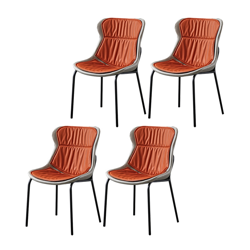 Modern Metal Dining Room Chairs Upholstered Side PU Leather Armless Chairs Orange 4 Piece Set Clearhalo ' kitchen&dining_furn' 'Dining Chairs' 'Dining Tables & Seating' 'dining_chair' 'furn' 'furn_dining_chair' 'Furniture' 'furniture_dining_chair' 'Kitchen & Dining Furniture' 'kitchen' 4054980