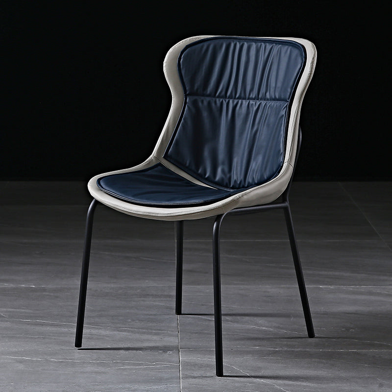 Modern Metal Dining Room Chairs Upholstered Side PU Leather Armless Chairs Navy Blue 1 Piece Clearhalo ' kitchen&dining_furn' 'Dining Chairs' 'Dining Tables & Seating' 'dining_chair' 'furn' 'furn_dining_chair' 'Furniture' 'furniture_dining_chair' 'Kitchen & Dining Furniture' 'kitchen' 4054981