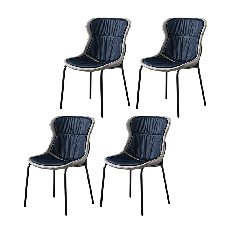 Modern Metal Dining Room Chairs Upholstered Side PU Leather Armless Chairs Navy Blue 4 Piece Set Clearhalo ' kitchen&dining_furn' 'Dining Chairs' 'Dining Tables & Seating' 'dining_chair' 'furn' 'furn_dining_chair' 'Furniture' 'furniture_dining_chair' 'Kitchen & Dining Furniture' 'kitchen' 4054985