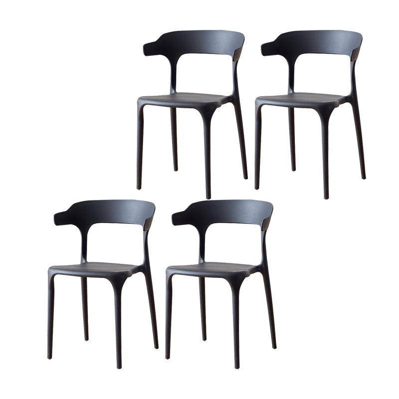 Scandinavian Plastic Armless Dining Chairs Stackable Dining Side Chair Black 4 Piece Set Clearhalo ' kitchen&dining_furn' 'Dining Chairs' 'Dining Tables & Seating' 'dining_chair' 'furn' 'furn_dining_chair' 'Furniture' 'furniture_dining_chair' 'Kitchen & Dining Furniture' 'kitchen' 4055051