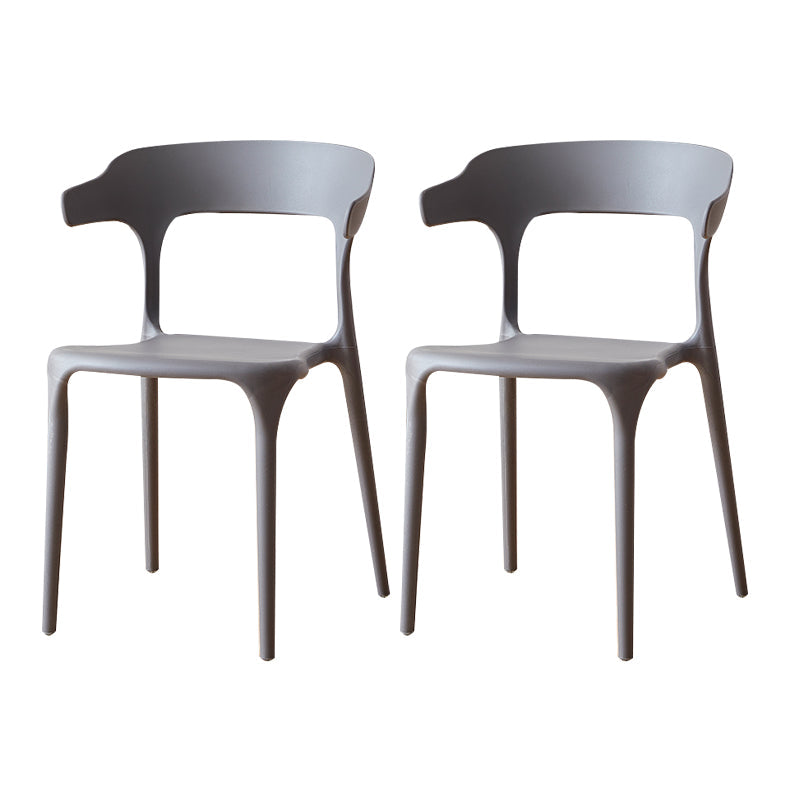 Scandinavian Plastic Armless Dining Chairs Stackable Dining Side Chair Dark Gray 2 Piece Set Clearhalo ' kitchen&dining_furn' 'Dining Chairs' 'Dining Tables & Seating' 'dining_chair' 'furn' 'furn_dining_chair' 'Furniture' 'furniture_dining_chair' 'Kitchen & Dining Furniture' 'kitchen' 4055055