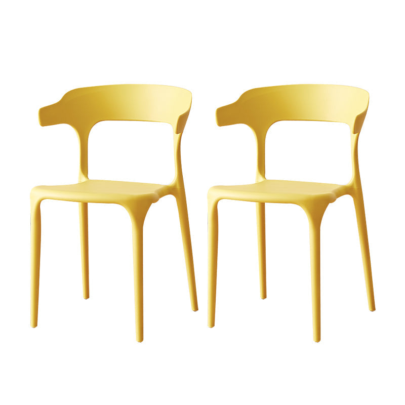 Scandinavian Plastic Armless Dining Chairs Stackable Dining Side Chair Yellow 2 Piece Set Clearhalo ' kitchen&dining_furn' 'Dining Chairs' 'Dining Tables & Seating' 'dining_chair' 'furn' 'furn_dining_chair' 'Furniture' 'furniture_dining_chair' 'Kitchen & Dining Furniture' 'kitchen' 4055066