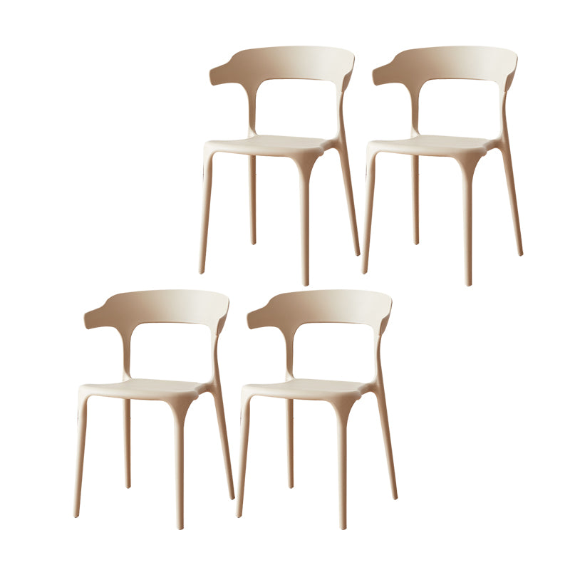 Scandinavian Plastic Armless Dining Chairs Stackable Dining Side Chair Khaki 4 Piece Set Clearhalo ' kitchen&dining_furn' 'Dining Chairs' 'Dining Tables & Seating' 'dining_chair' 'furn' 'furn_dining_chair' 'Furniture' 'furniture_dining_chair' 'Kitchen & Dining Furniture' 'kitchen' 4055082