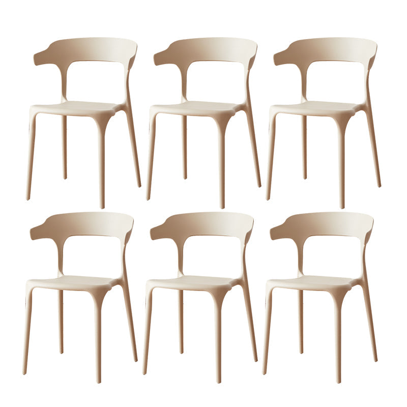 Scandinavian Plastic Armless Dining Chairs Stackable Dining Side Chair Khaki 6 Piece Set Clearhalo ' kitchen&dining_furn' 'Dining Chairs' 'Dining Tables & Seating' 'dining_chair' 'furn' 'furn_dining_chair' 'Furniture' 'furniture_dining_chair' 'Kitchen & Dining Furniture' 'kitchen' 4055083