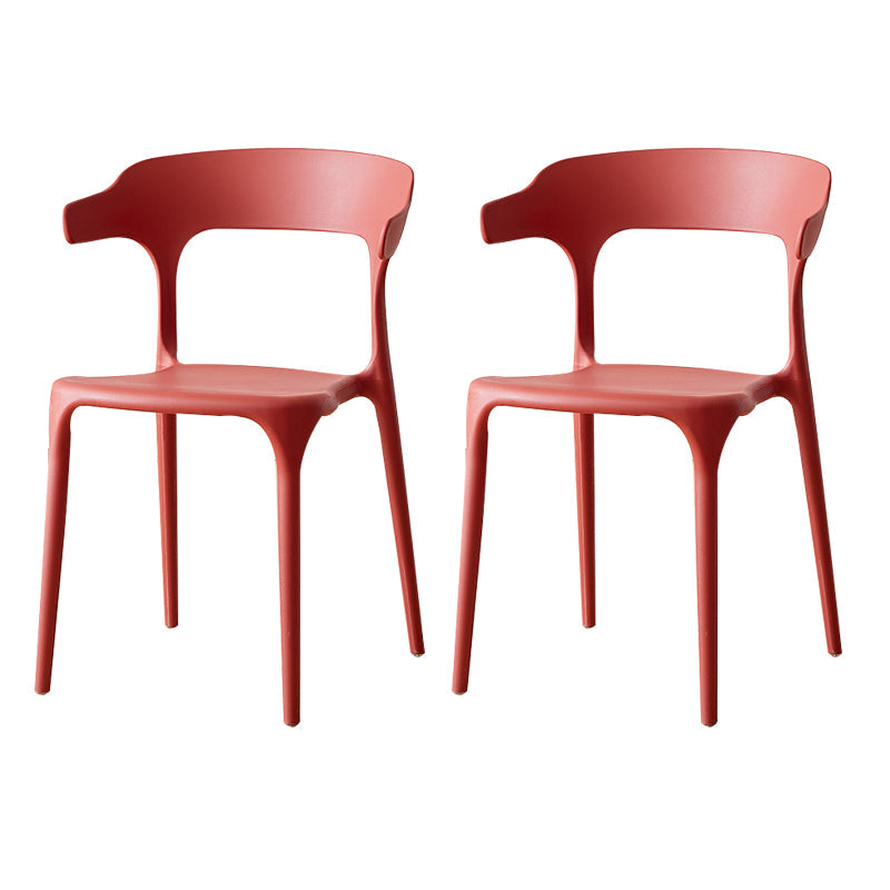 Scandinavian Plastic Armless Dining Chairs Stackable Dining Side Chair Burgundy 2 Piece Set Clearhalo ' kitchen&dining_furn' 'Dining Chairs' 'Dining Tables & Seating' 'dining_chair' 'furn' 'furn_dining_chair' 'Furniture' 'furniture_dining_chair' 'Kitchen & Dining Furniture' 'kitchen' 4055084