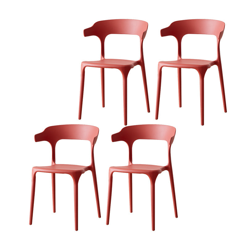 Scandinavian Plastic Armless Dining Chairs Stackable Dining Side Chair Burgundy 4 Piece Set Clearhalo ' kitchen&dining_furn' 'Dining Chairs' 'Dining Tables & Seating' 'dining_chair' 'furn' 'furn_dining_chair' 'Furniture' 'furniture_dining_chair' 'Kitchen & Dining Furniture' 'kitchen' 4055085