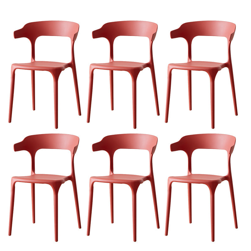 Scandinavian Plastic Armless Dining Chairs Stackable Dining Side Chair Burgundy 6 Piece Set Clearhalo ' kitchen&dining_furn' 'Dining Chairs' 'Dining Tables & Seating' 'dining_chair' 'furn' 'furn_dining_chair' 'Furniture' 'furniture_dining_chair' 'Kitchen & Dining Furniture' 'kitchen' 4055086