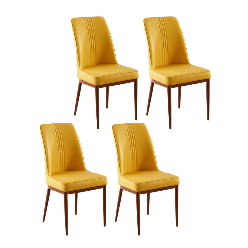 Contemporary Style Metal Dining Chairs Dining Arm Side Chair for Kitchen Yellow 4 Piece Set Walnut Clearhalo ' kitchen&dining_furn' 'Dining Chairs' 'Dining Tables & Seating' 'dining_chair' 'furn' 'furn_dining_chair' 'Furniture' 'furniture_dining_chair' 'Kitchen & Dining Furniture' 'kitchen' 4055133