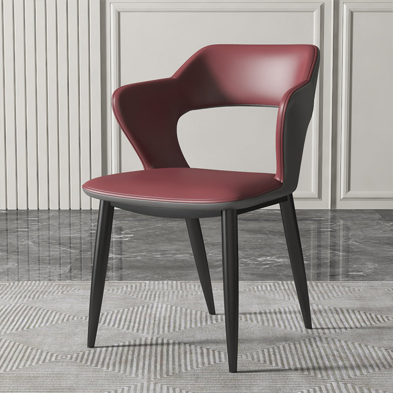 Modern Style Metal Dining Chairs Dining Open Back Arm Side Chair for Kitchen Burgundy 1 Piece Clearhalo ' kitchen&dining_furn' 'Dining Chairs' 'Dining Tables & Seating' 'dining_chair' 'furn' 'furn_dining_chair' 'Furniture' 'furniture_dining_chair' 'Kitchen & Dining Furniture' 'kitchen' 4055271