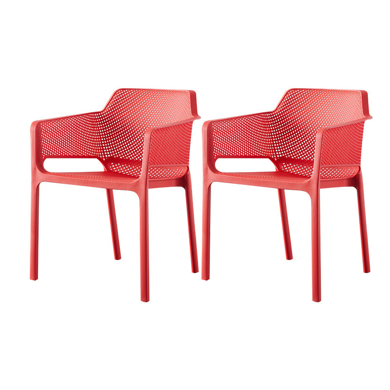 Contemporary Style Dining Room Chairs Stackable Arm Chairs with Plastic Legs Red 2 Piece Set Clearhalo ' kitchen&dining_furn' 'Dining Chairs' 'Dining Tables & Seating' 'dining_chair' 'furn' 'furn_dining_chair' 'Furniture' 'furniture_dining_chair' 'Kitchen & Dining Furniture' 'kitchen' 4055377