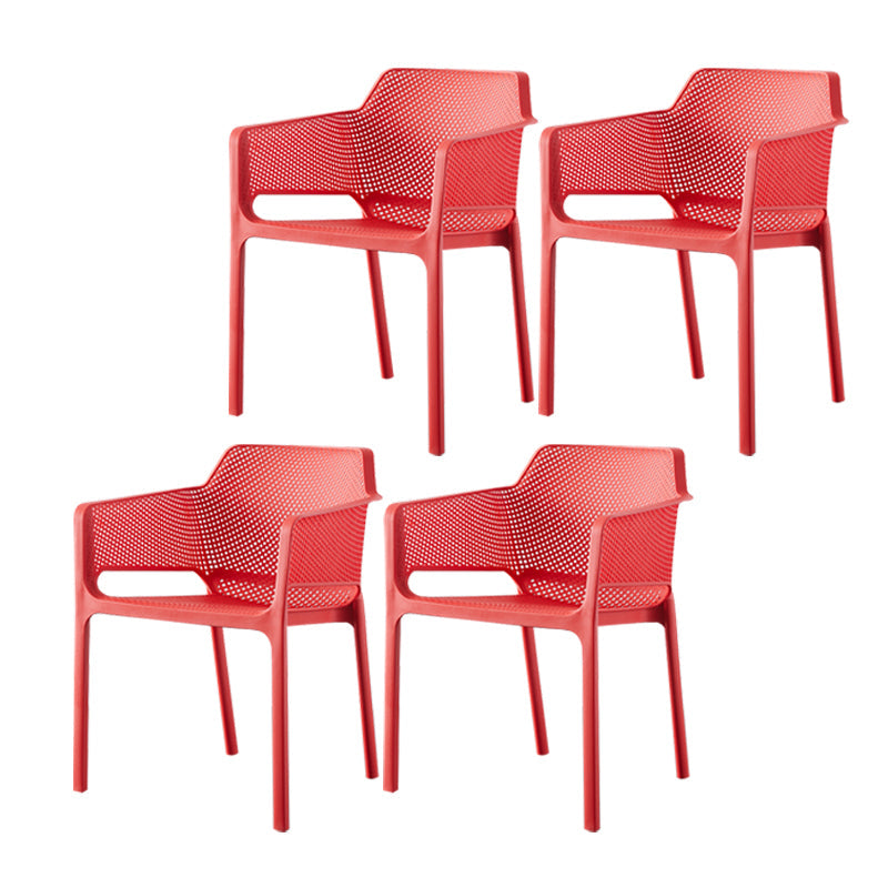 Contemporary Style Dining Room Chairs Stackable Arm Chairs with Plastic Legs Red 4 Piece Set Clearhalo ' kitchen&dining_furn' 'Dining Chairs' 'Dining Tables & Seating' 'dining_chair' 'furn' 'furn_dining_chair' 'Furniture' 'furniture_dining_chair' 'Kitchen & Dining Furniture' 'kitchen' 4055379