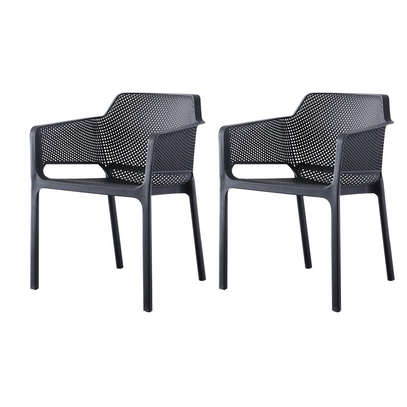 Contemporary Style Dining Room Chairs Stackable Arm Chairs with Plastic Legs Black 2 Piece Set Clearhalo ' kitchen&dining_furn' 'Dining Chairs' 'Dining Tables & Seating' 'dining_chair' 'furn' 'furn_dining_chair' 'Furniture' 'furniture_dining_chair' 'Kitchen & Dining Furniture' 'kitchen' 4055382