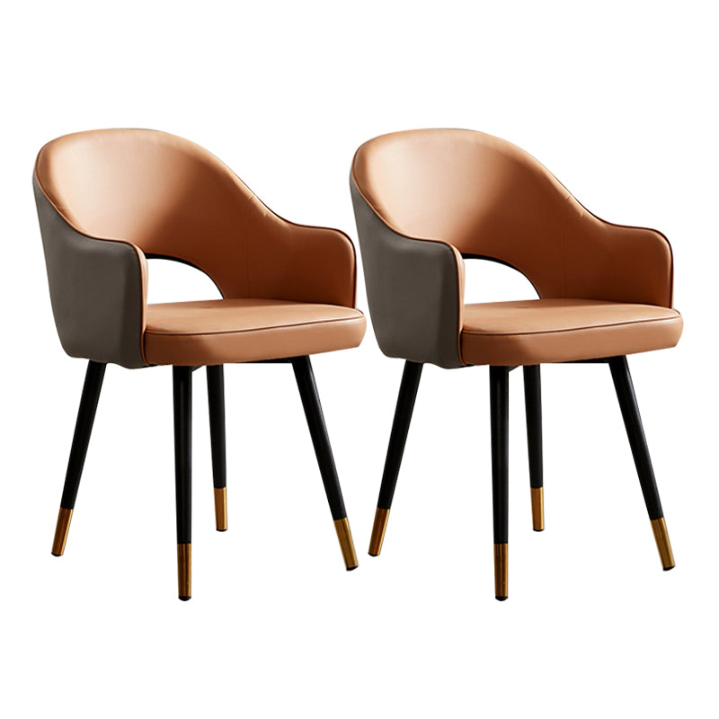 Nordic Style Metal Dining Chairs Dining Open Back Arm Side Chair for Kitchen Gray-Khaki 2 Piece Set Clearhalo ' kitchen&dining_furn' 'Dining Chairs' 'Dining Tables & Seating' 'dining_chair' 'furn' 'furn_dining_chair' 'Furniture' 'furniture_dining_chair' 'Kitchen & Dining Furniture' 'kitchen' 4055428