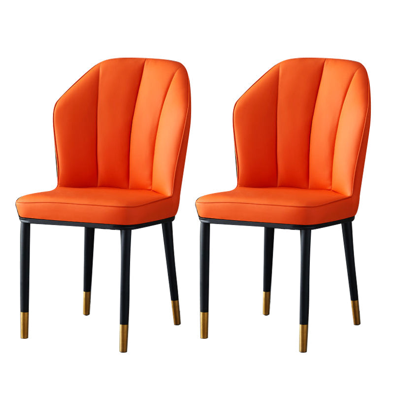 Contemporary Style Kitchen Metal Dining Chairs Dining Wingback Armless Side Chair Orange 2 Piece Set Brass Gold Clearhalo ' kitchen&dining_furn' 'Dining Chairs' 'Dining Tables & Seating' 'dining_chair' 'furn' 'furn_dining_chair' 'Furniture' 'furniture_dining_chair' 'Kitchen & Dining Furniture' 'kitchen' 4055473