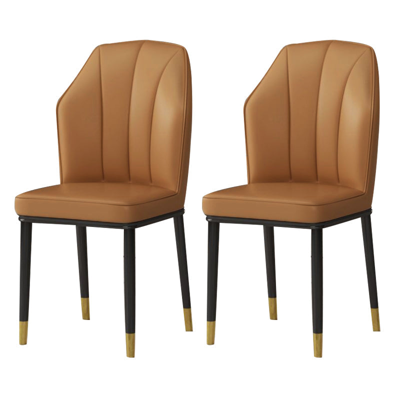 Contemporary Style Kitchen Metal Dining Chairs Dining Wingback Armless Side Chair Camel 2 Piece Set Brass Gold Clearhalo ' kitchen&dining_furn' 'Dining Chairs' 'Dining Tables & Seating' 'dining_chair' 'furn' 'furn_dining_chair' 'Furniture' 'furniture_dining_chair' 'Kitchen & Dining Furniture' 'kitchen' 4055479